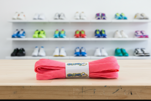 a pair of flat neon pink 20mm wide shoelaces