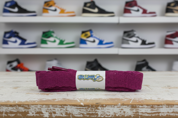 a pair of flat plum 20mm wide shoelaces
