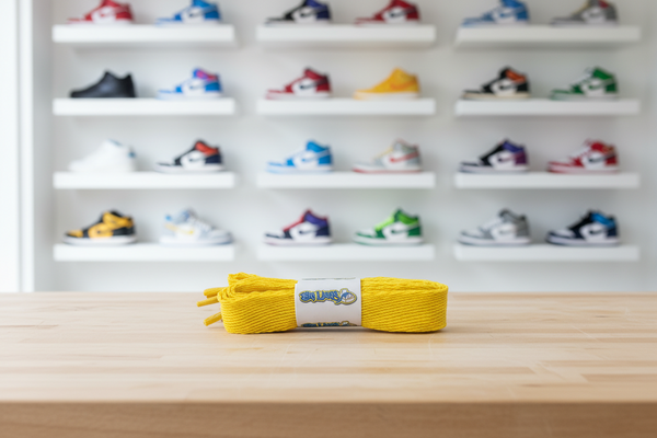 a pair of flat yellow 20mm wide shoelaces