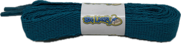 a pair of flat teal 20mm wide shoelaces
