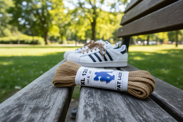 a pair of wide light brown shoelaces suitable for adidas superstar shoes