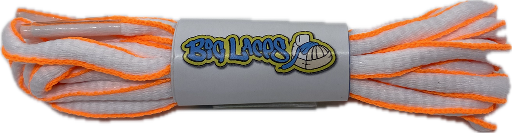 White and Neon Orange Oval Running Shoe Shoelaces