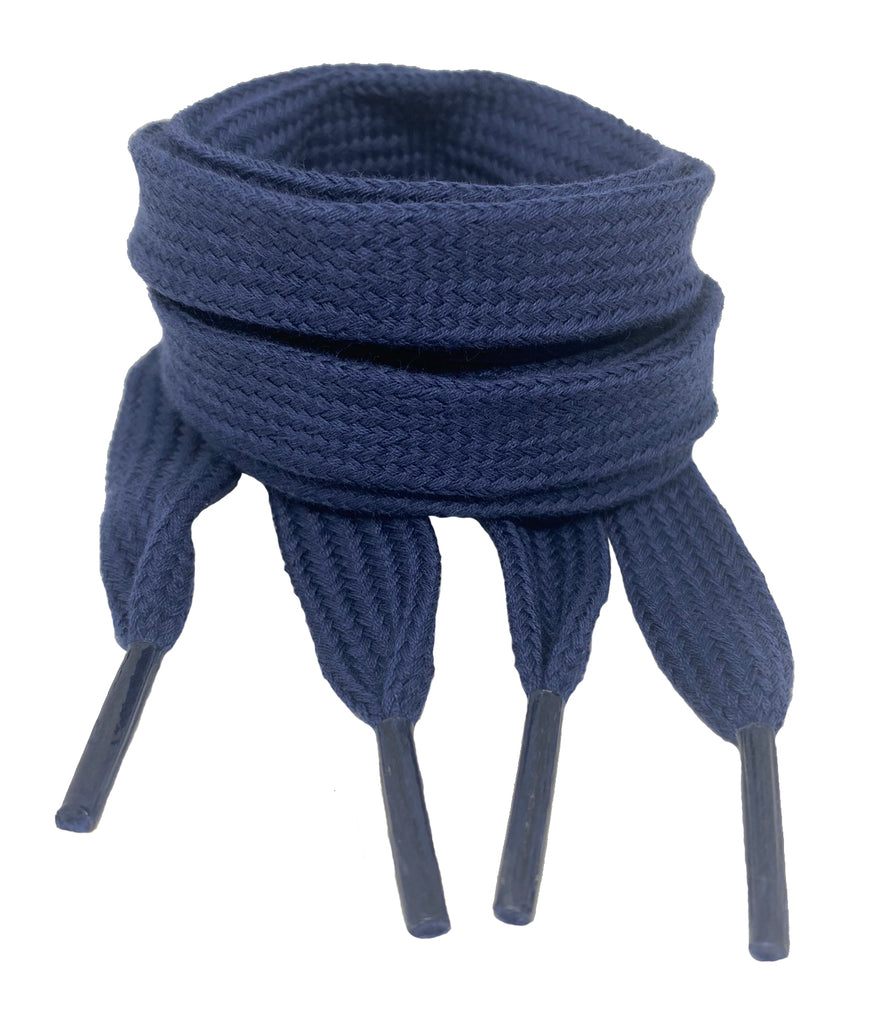 Flat Navy Blue Cotton Shoelaces - 13mm wide