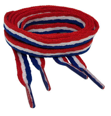 Flat Red White Blue Shoelaces - 10mm wide