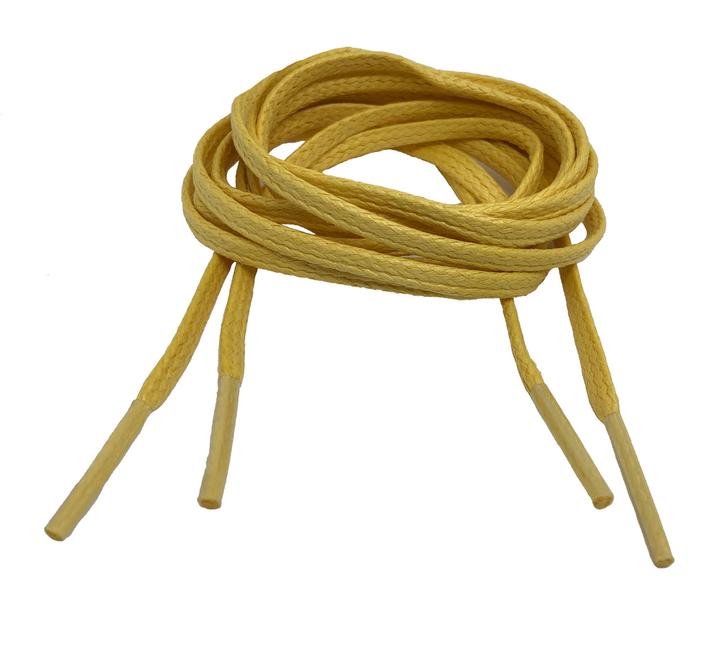 Flat Waxed Yellow Cotton Shoe Laces - 4mm or 8mm wide