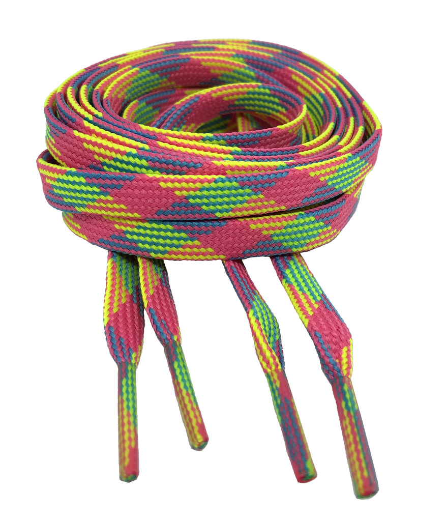 Flat Neon Rainbow Shoelaces 8mm wide