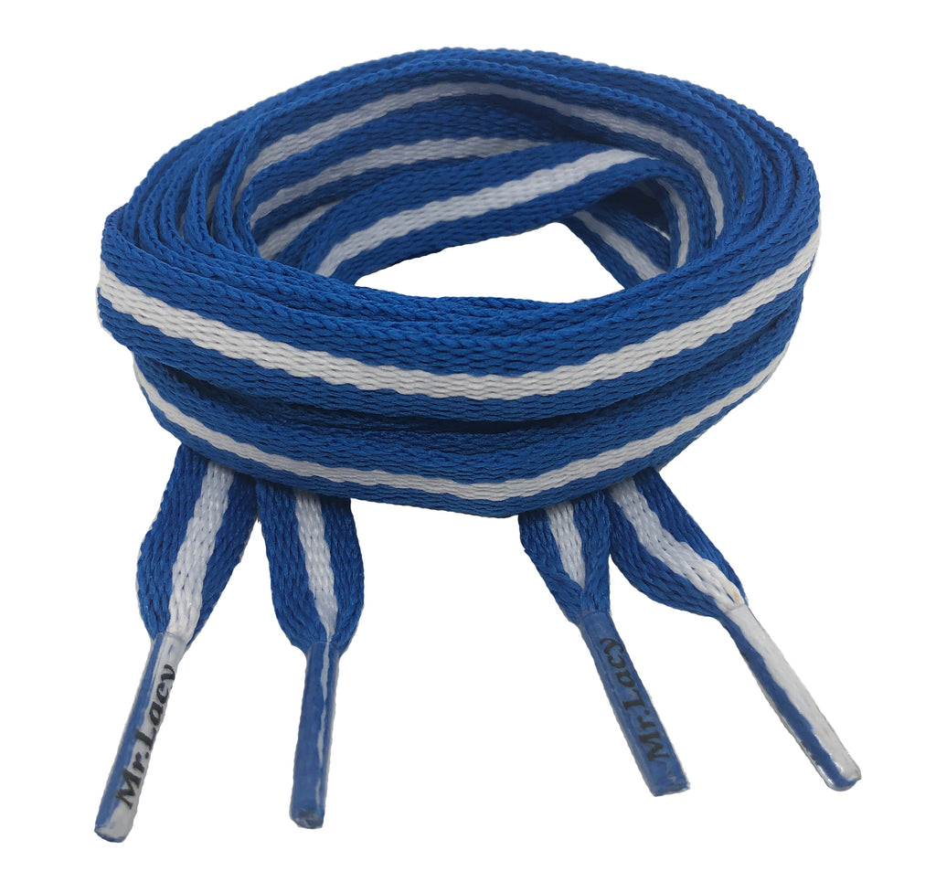 Mr Lacy Stripies - Flat Blue and White Shoelaces - 10mm wide