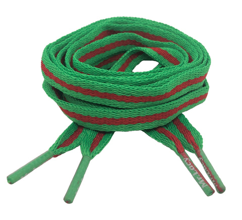 Mr Lacy Stripies - Flat Green and Red Shoelaces - 10mm wide