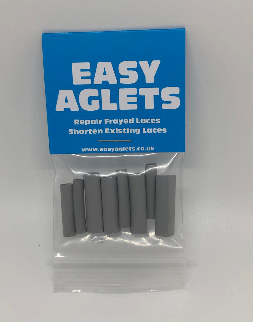 Grey Shoe Lace Tips (Aglets) - Pack of 8