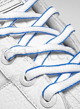 White and Electric Blue Oval Shoelaces