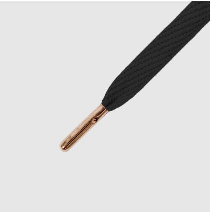 Mr Lacy Flatties - Flat Black Shoelaces with Rose Gold Tip - 8mm or 10mm wide