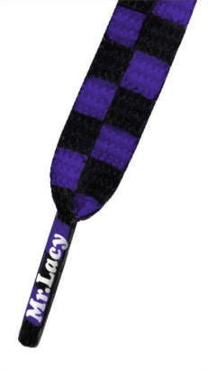 Mr Lacy Printies - Flat Check Purple and Black Shoelaces