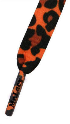 Mr Lacy Printies - Flat Leopard Pattern Bright Orange Shoelaces