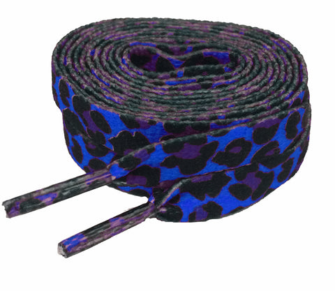 Mr Lacy Printies - Flat Leopard Pattern Royal Blue Shoelaces 