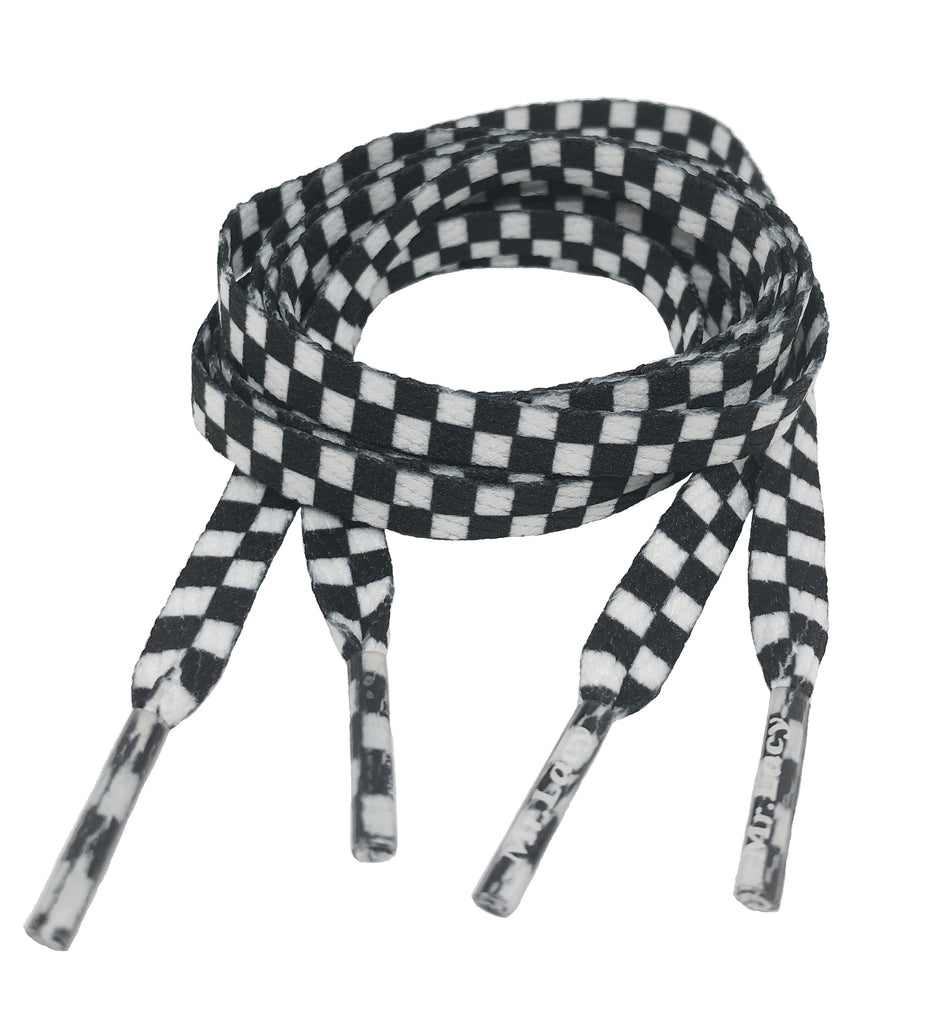 Mr Lacy Printies - Flat Check Black and White Shoelaces - 8mm or 10mm wide