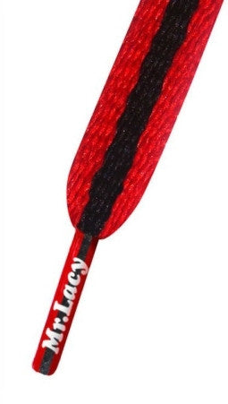 Mr Lacy Stripies - Flat Black and Red Shoelaces
