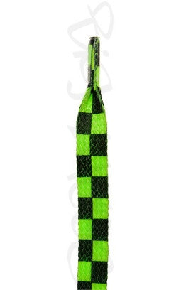 Flat Neon Green Chess Pattern Shoelaces