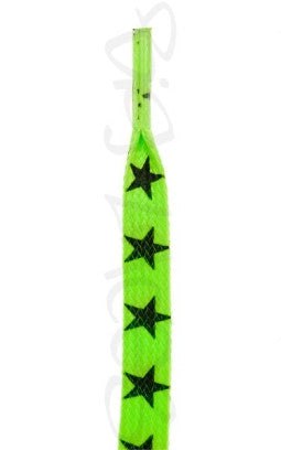 Flat Neon Green Stars Pattern Shoelaces