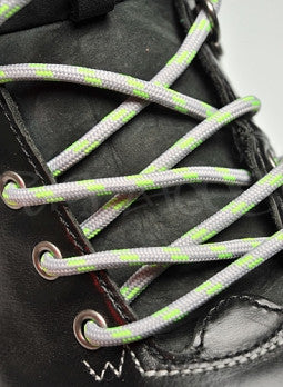 Round Grey and Neon Green Bootlaces