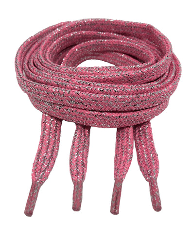 Flat Patterned Shiny Lurex Shoelaces Hot Pink Silver - 8mm wide