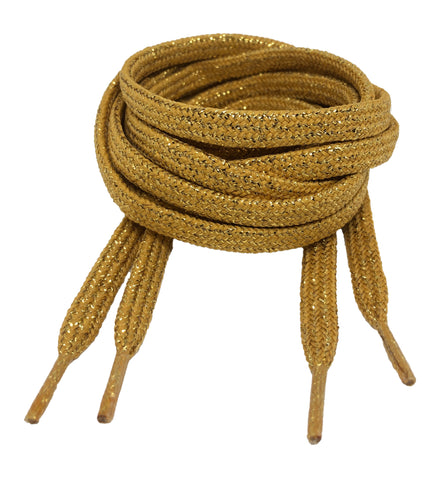 Flat Patterned Shiny Lurex Shoelaces Gold - 8mm wide
