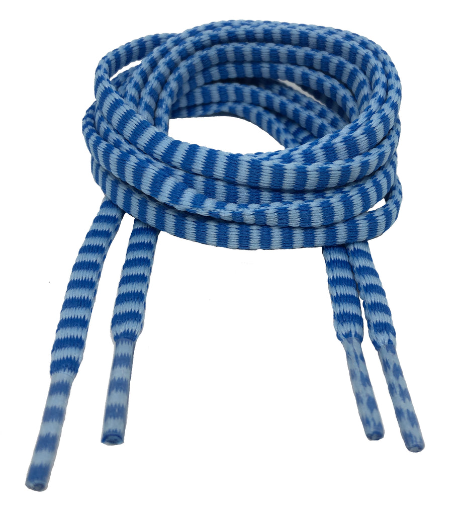 Flat Padded Striped Shoelaces Blue Light Blue - 8mm wide
