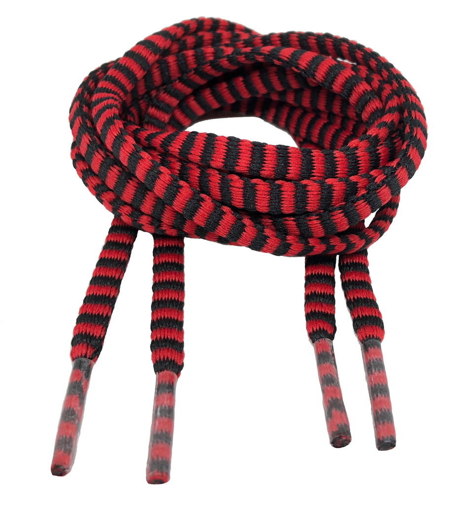 Flat Padded Striped Shoelaces Black Red - 8mm wide