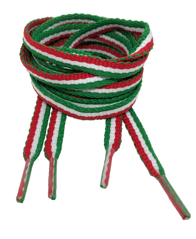 Flat Padded Striped Shoelaces Green White Red - 8mm wide