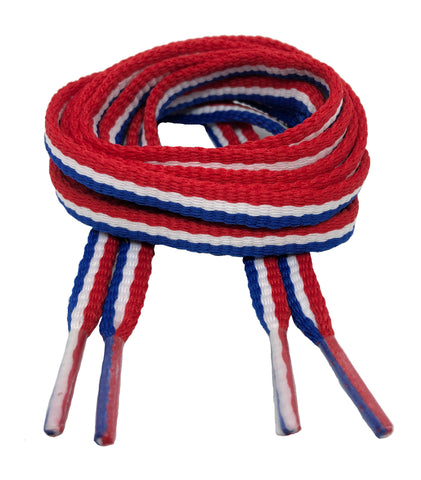 Flat Padded Striped Shoelaces Red White Blue - 8mm wide