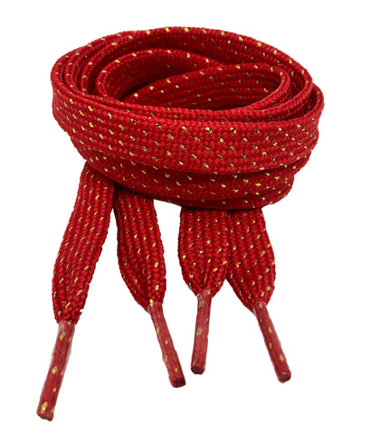 Flat Patterned Glitter Strong Shoelaces Red - 13mm wide