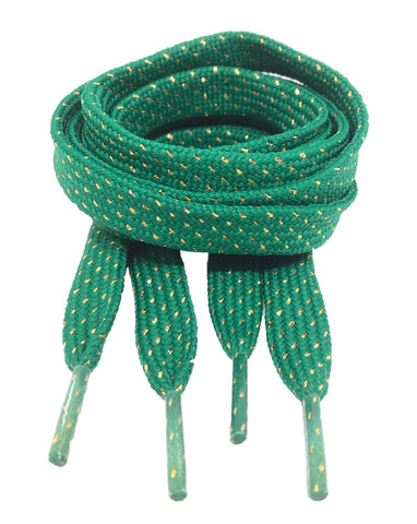 Flat Patterned Glitter Strong Shoelaces Kelly Green - 13mm wide