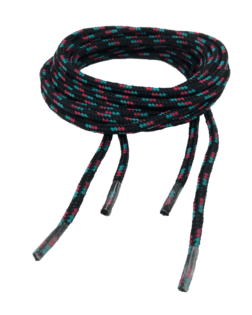 Round Patterned Strong Shoelaces/Bootlaces Black Turquoise Dark Pink - 4mm wide