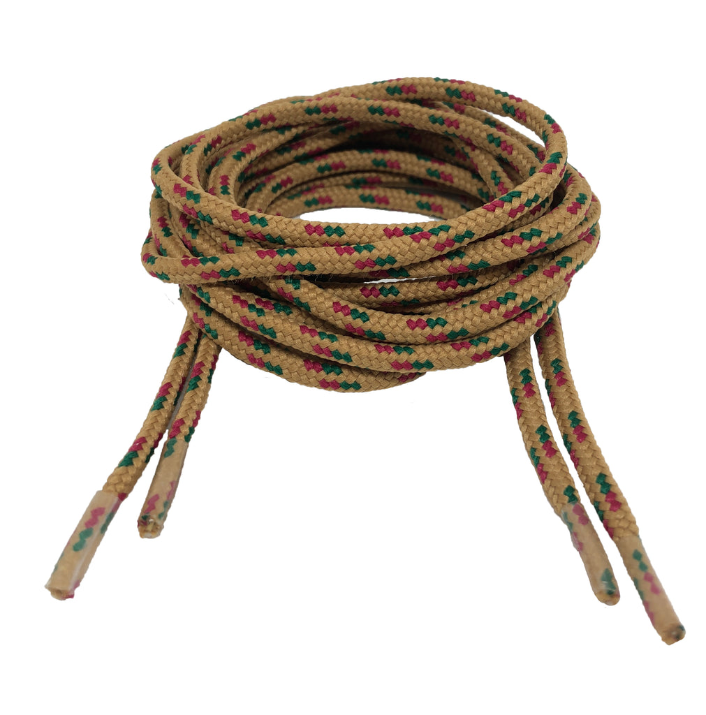 Round Patterned Strong Shoelaces/Bootlaces Mustard Green Dark Pink - 4mm wide