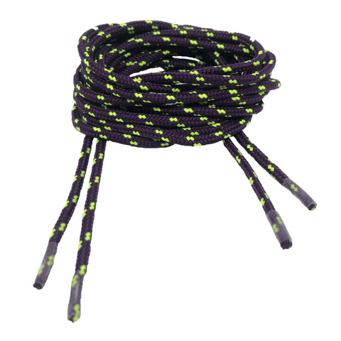 Round Patterned Strong Shoelaces/Bootlaces Aubergine Neon Yellow - 4mm wide