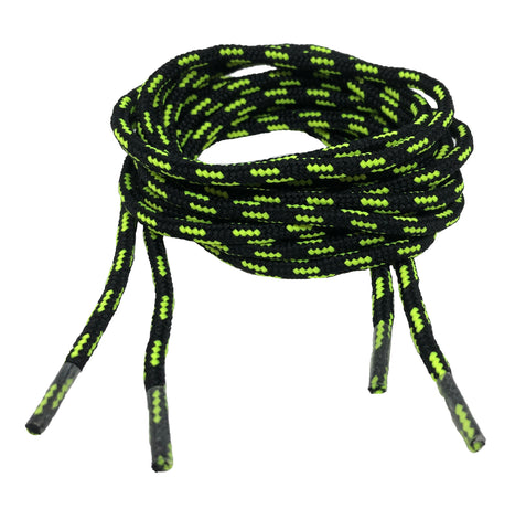 Round Patterned Strong Shoelaces/Bootlaces Black Neon Yellow - 4mm wide