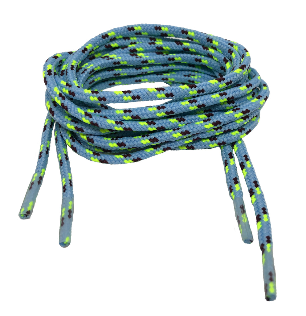 Round Patterned Strong Shoelaces/Bootlaces Baby Blue Neon Yellow Prune - 4mm wide