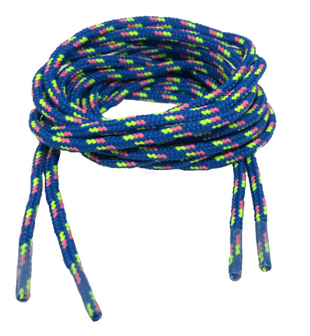 Round Patterned Strong Shoelaces/Bootlaces Royal Blue Neon Yellow Neon Pink - 4mm wide