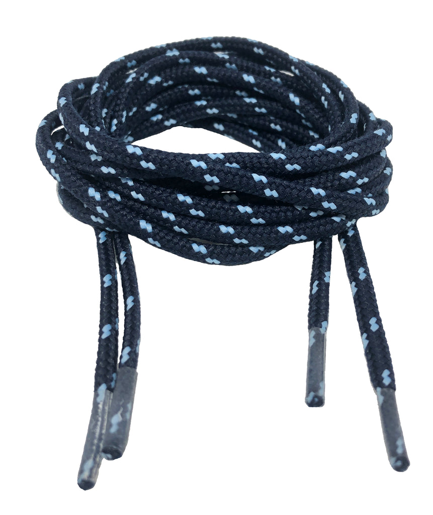 Round Patterned Strong Shoelaces/Bootlaces Navy Baby Blue - 4mm wide
