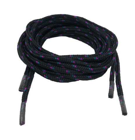 Round Patterned Strong Shoelaces/Bootlaces Black Purple Teal - 4mm wide
