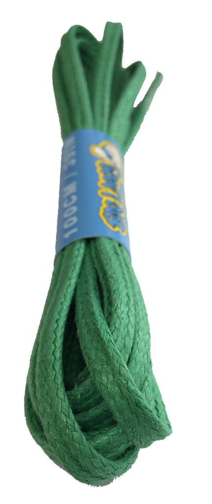 Flat Waxed Green Cotton Shoe Laces - 4mm or 8mm wide