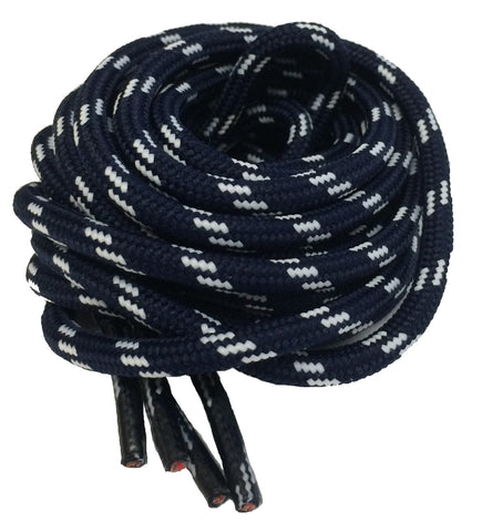 Round Dark Blue and White Bootlaces