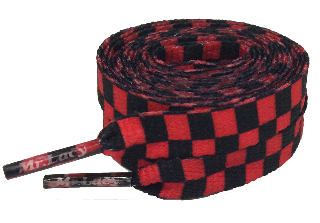 Mr Lacy Printies - Flat Check Red and Black Shoelaces